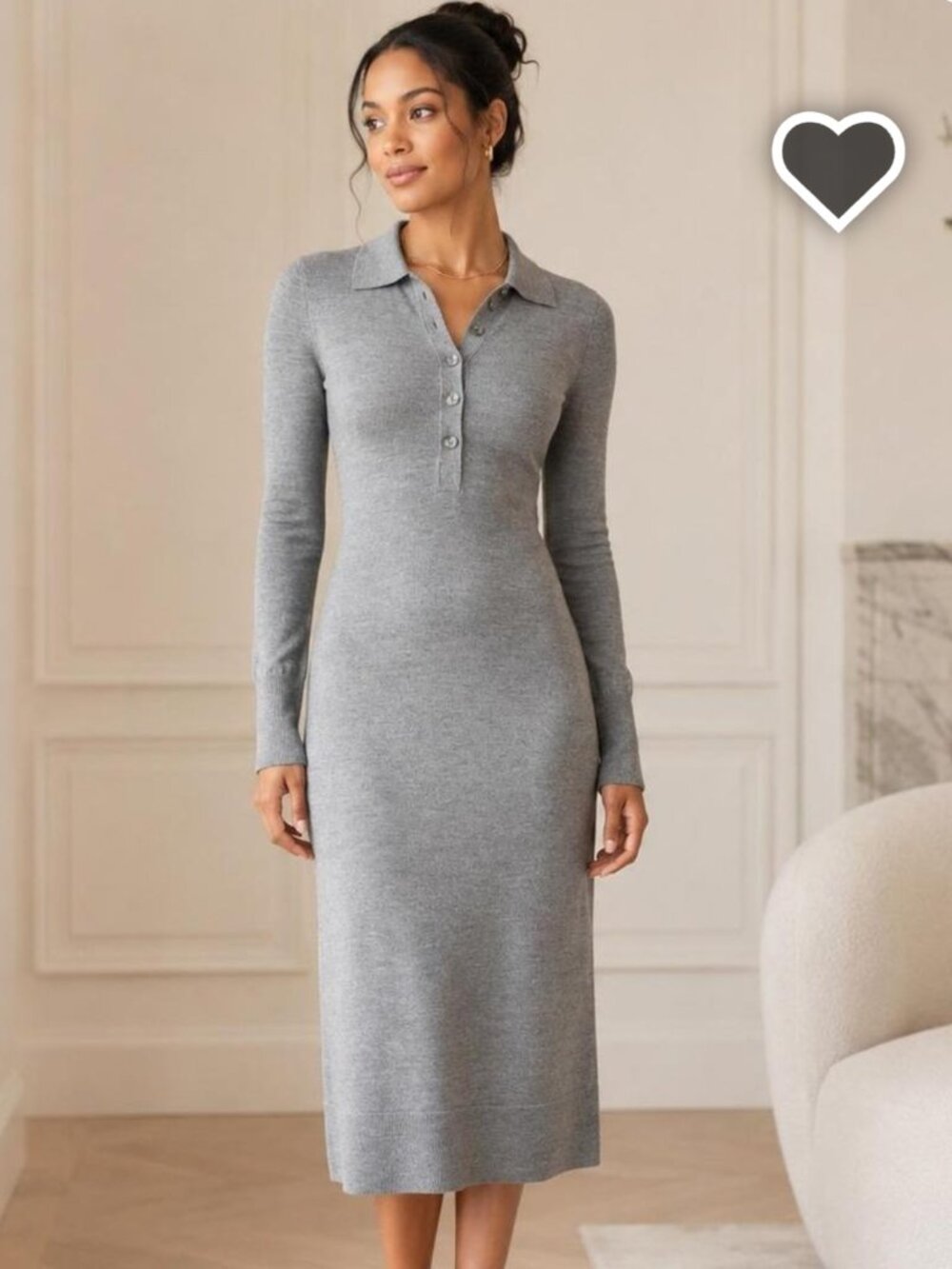 J Crew Polo Sweater Dress 100% Merino Wool Midi SZ XL Gray
